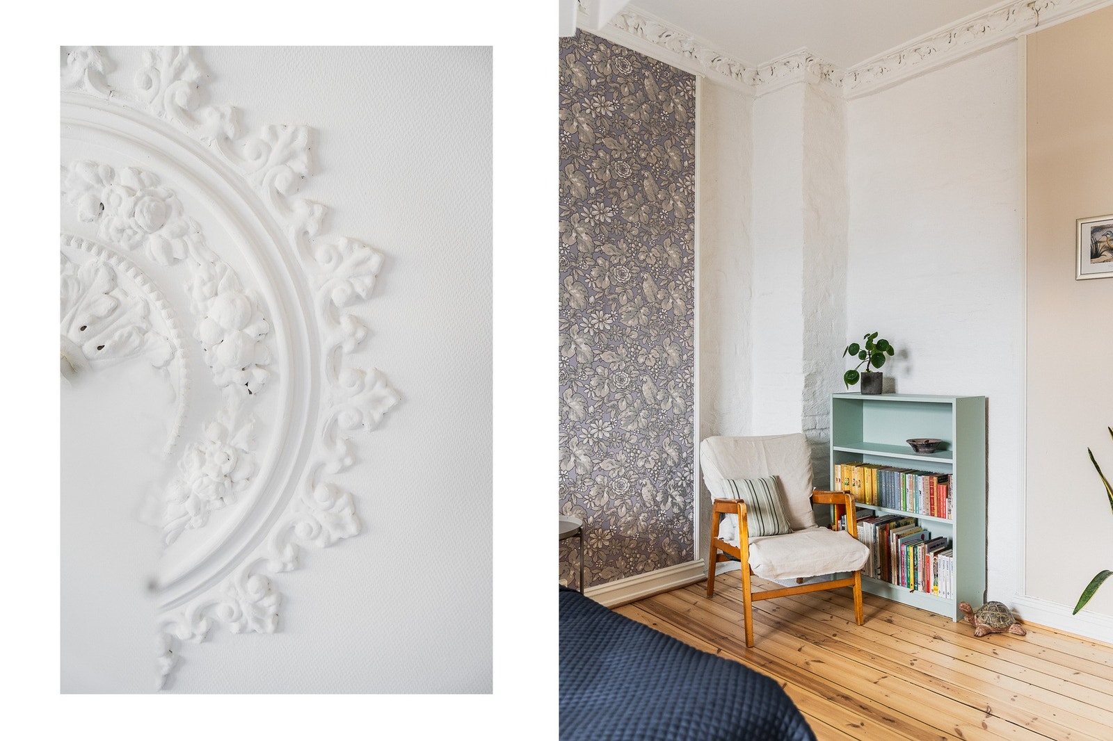 Klassiske kvaliteter som stukkatur og rosett. Galleribilde