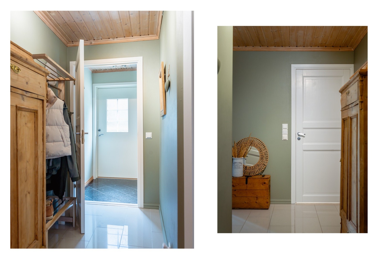 Lys og fin entre/gang med plass til klær og sko. Galleribilde