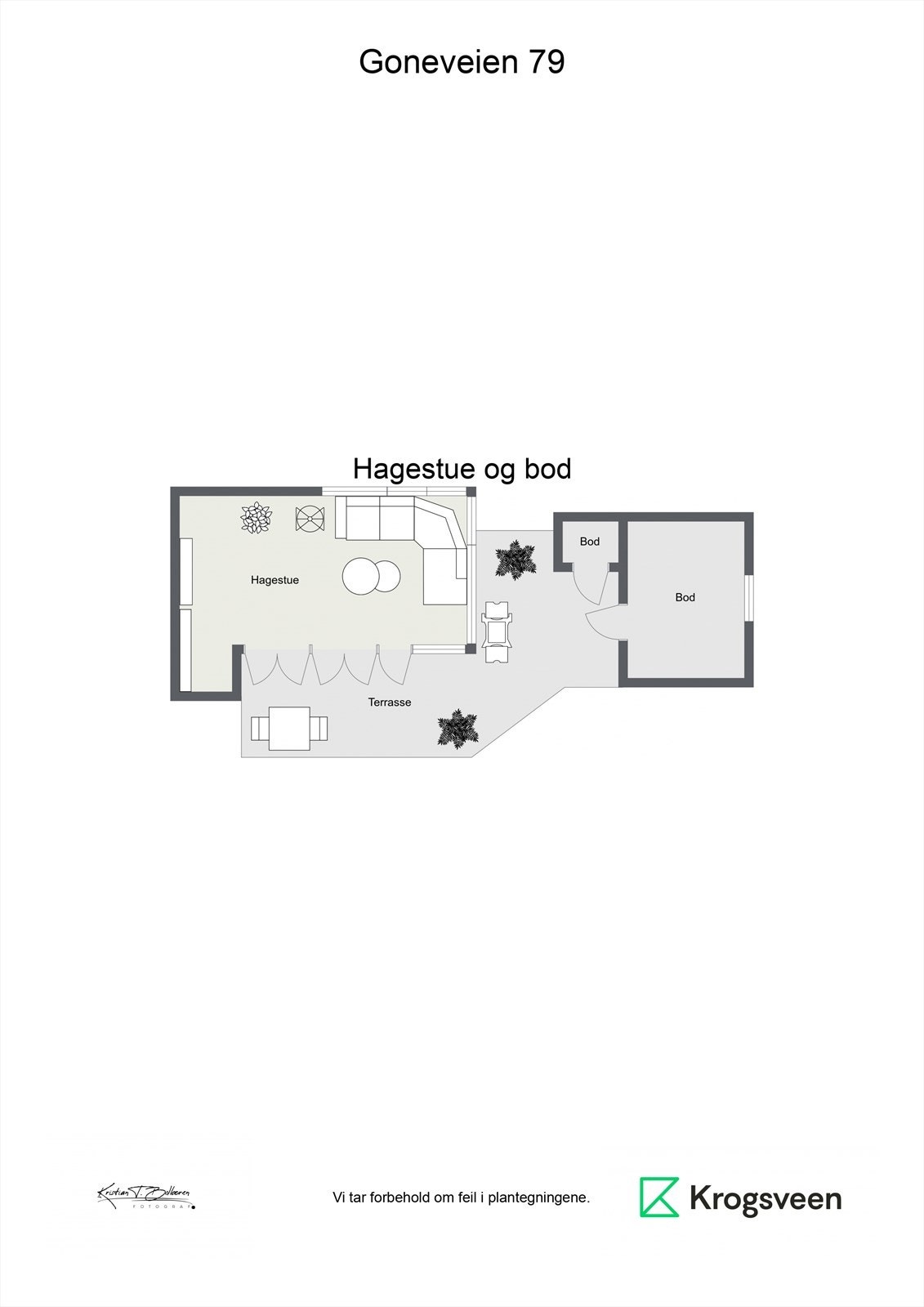 Planskisse hagestue og bod. Galleribilde