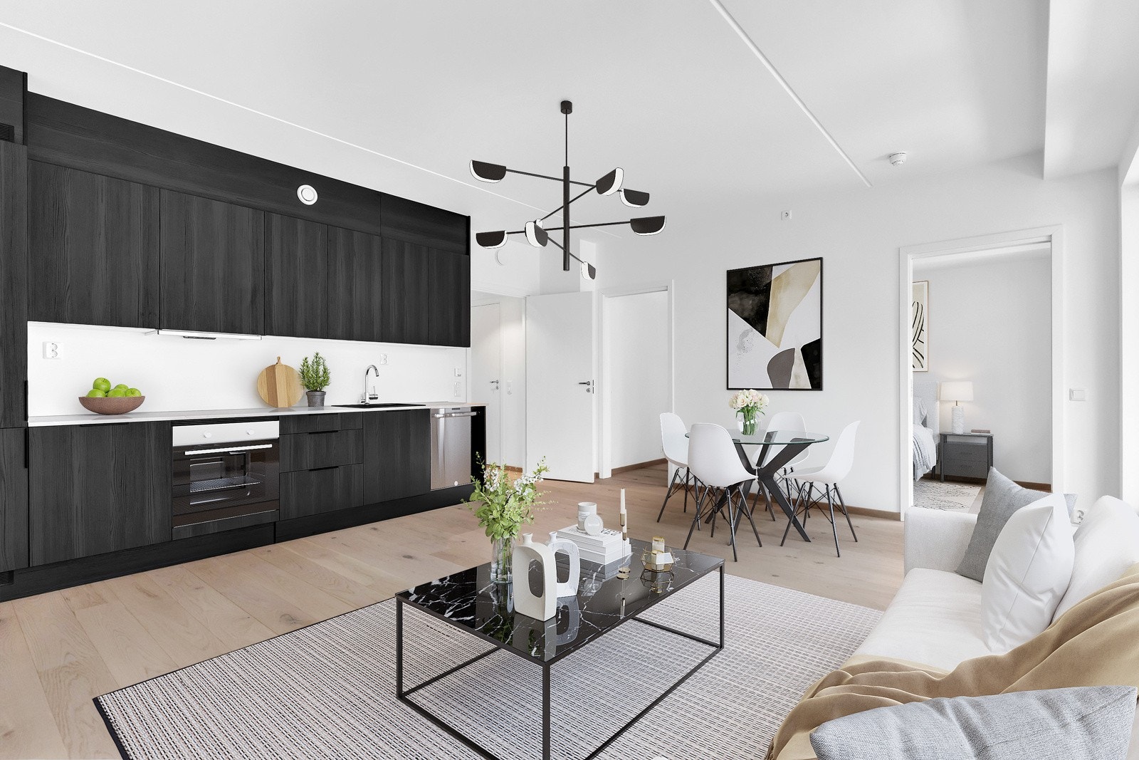 Lekkert HTH kjøkken - Klargjort for hvitevarer. Leiligheten er digitalt stylet Galleribilde