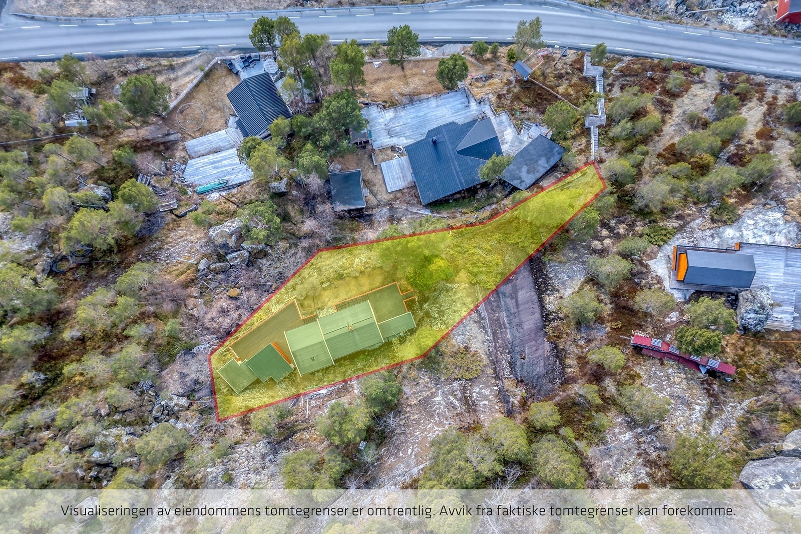 Dronebilde av tomten. Galleribilde