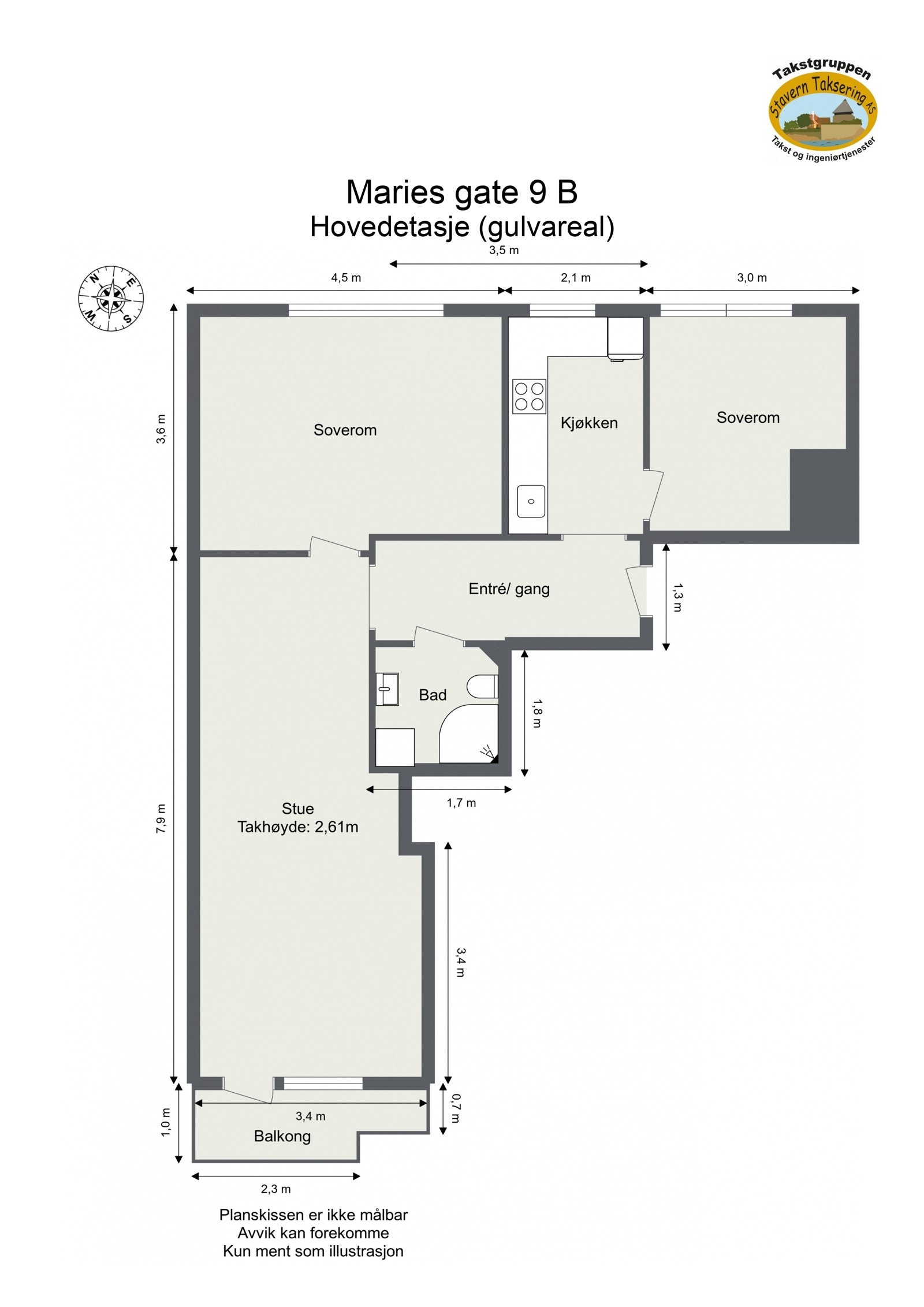 Floorplan letterhead - Maries gate 9 B - Hovedetasje (gulvareal) - 2D Floor Plan Galleribilde