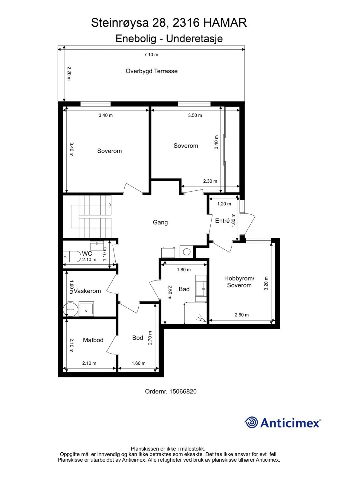Plantegning sokkeletasje - Hobbyrom/soverom er ikke godkjent til varig opphold. Galleribilde