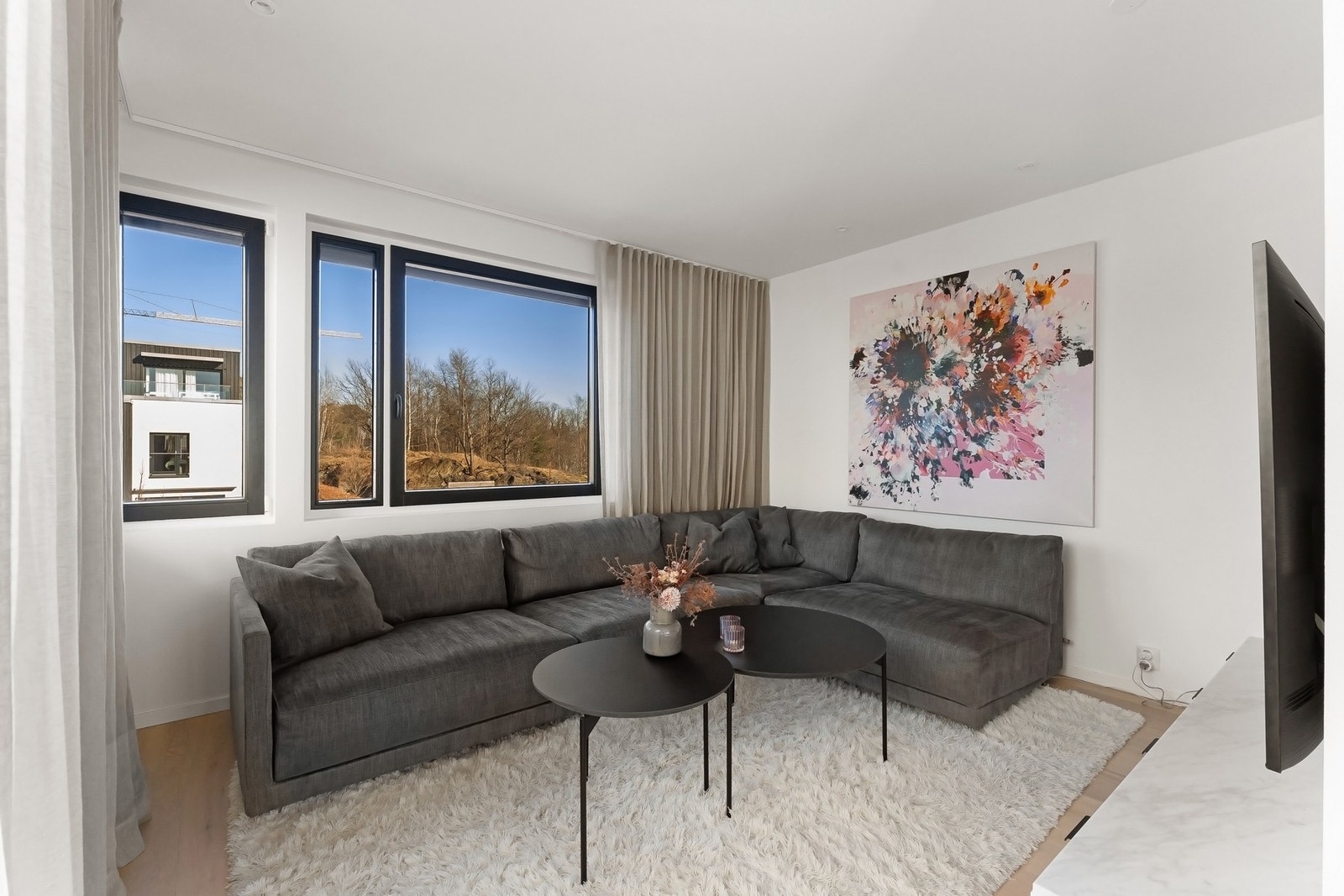 Lys og hyggelig tv-stue med direkte utgang til takterrassen. Galleribilde