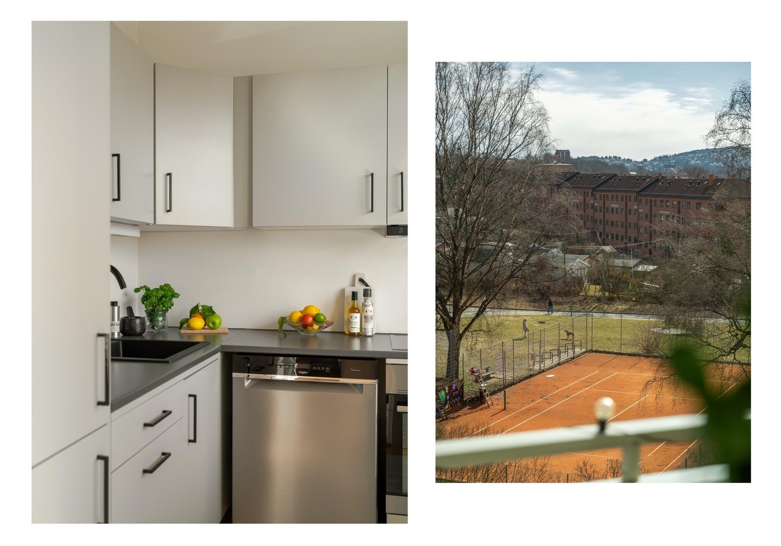 Fra kjøkkenet og balkongen ser du Fagerheimen tennisklubb. Bane nr. 4 der er offentlig, og kan benyttes av alle! Galleribilde