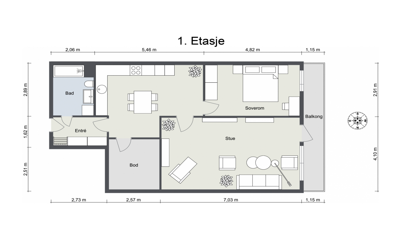 Planskisse - I tillegg disponerer leiligheten en bod Galleribilde
