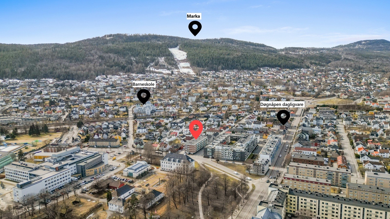 Kort vei til skoler, barnehager og døgnåpen matbutikk Galleribilde