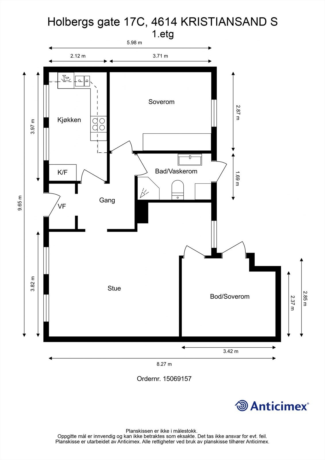 Plantegning 2D m/ mål Galleribilde