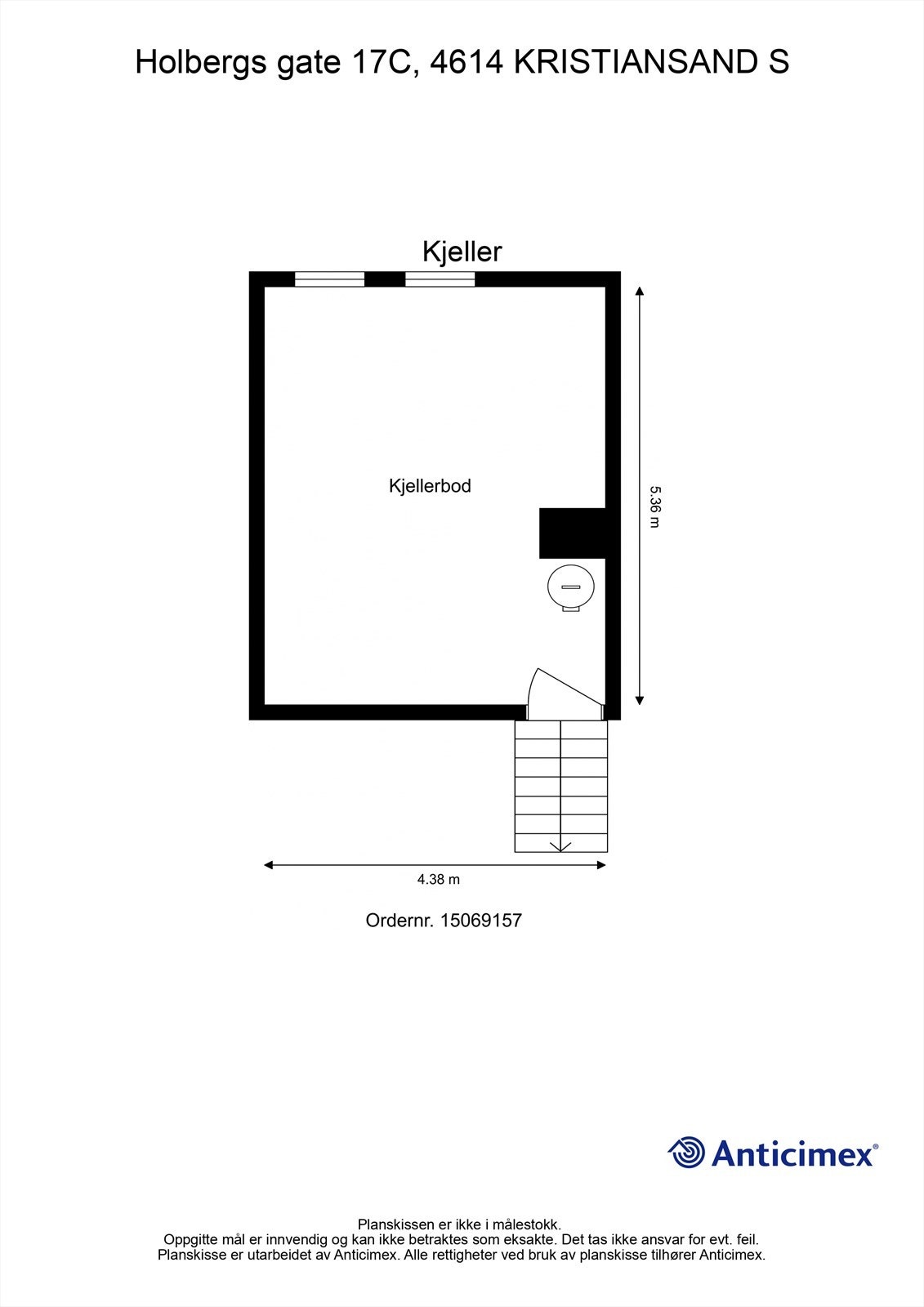Plantegning 2D m/ mål kjeller Galleribilde