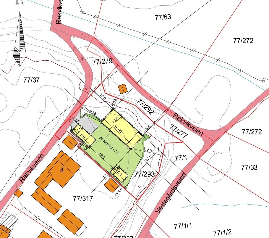 Plassering av hus - forslag - Basert på tegninger eier har opparbeidet Galleribilde