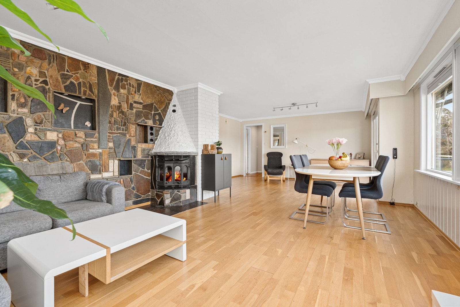 Det er både peis og varmepumpe Galleribilde