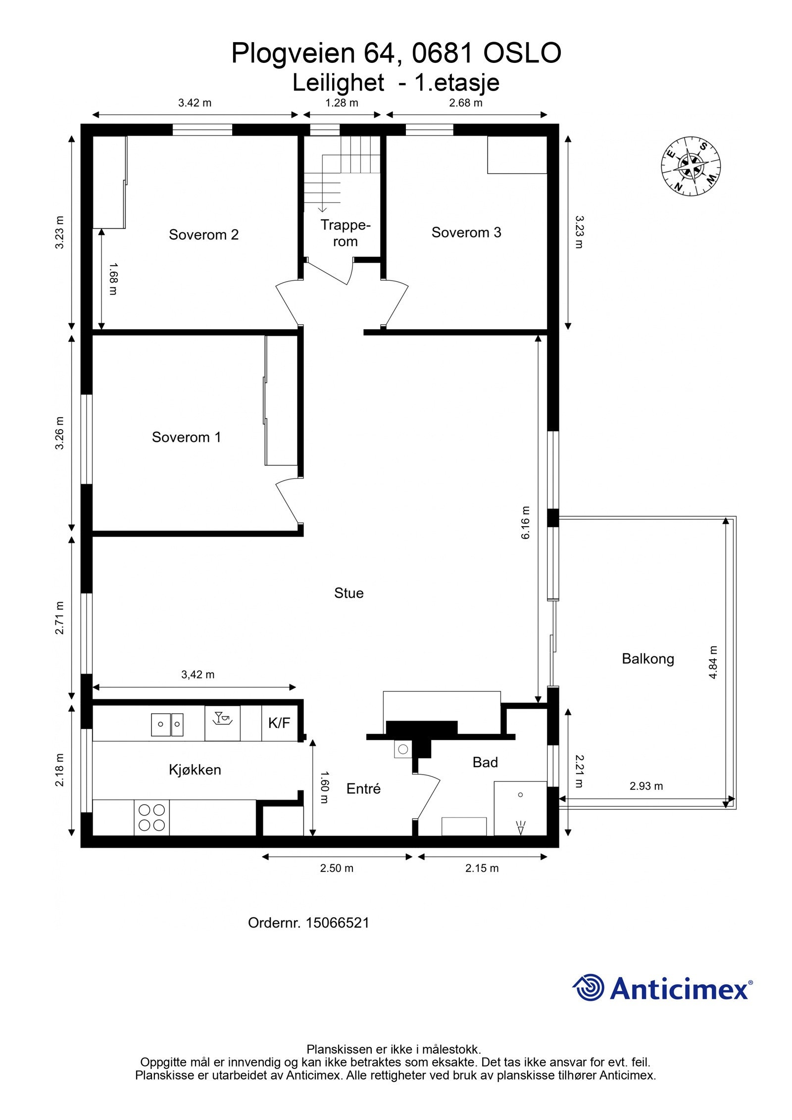 Plantegning med mål - 1.etasje Galleribilde