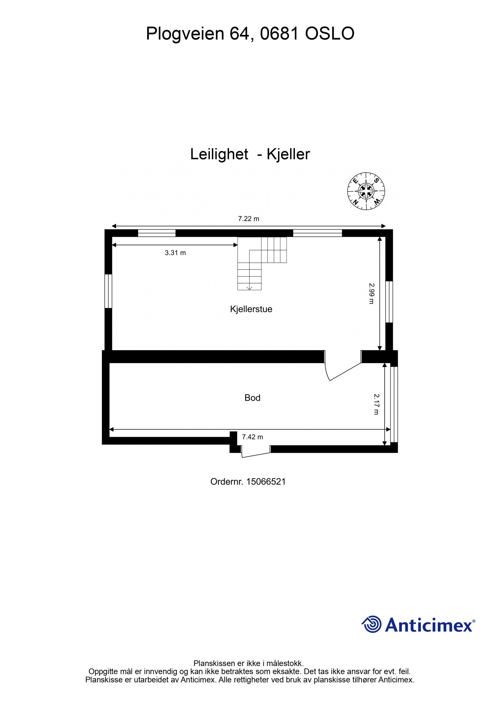 Plantegning med mål - kjeller/underetasje Galleribilde