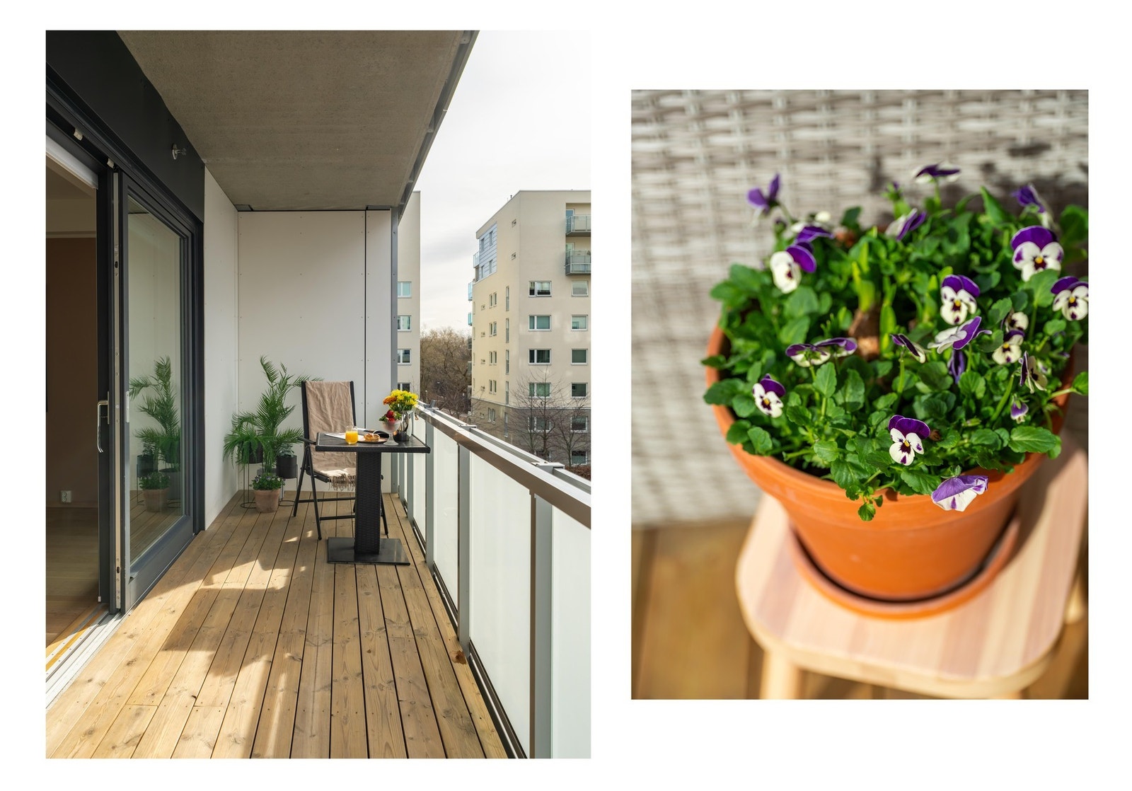 Den flotte balkongen er vestvendt og på sommerstid er det sol fra rundt kl. 12:00/13:00. Galleribilde