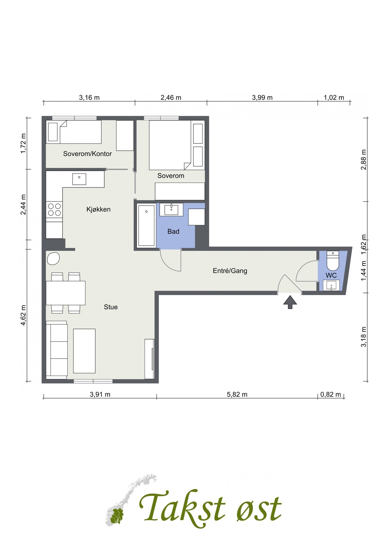 Vi kjører på med leilighetens planskisse, slik at du får orientert deg litt - avvik kan forekomme. Galleribilde