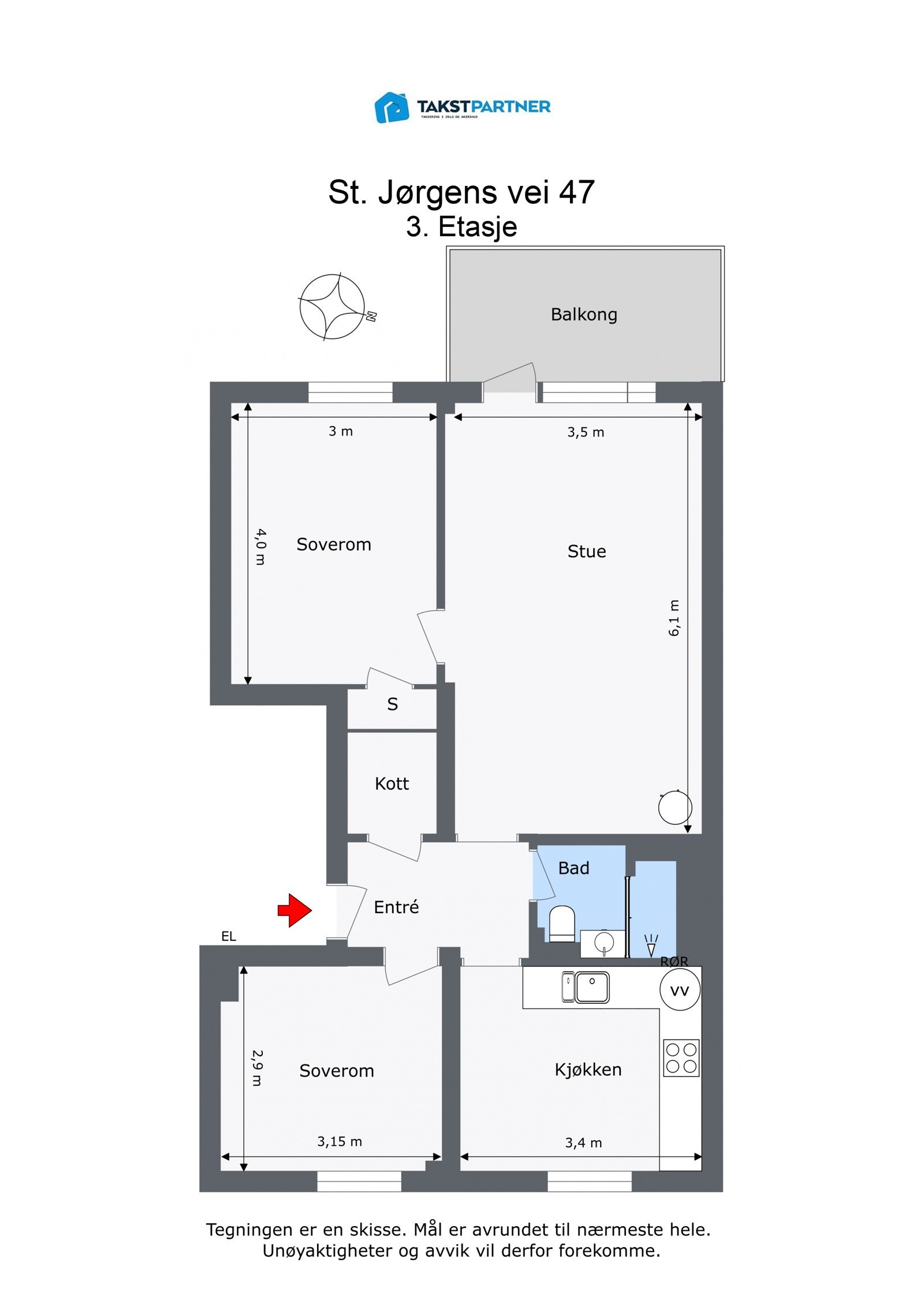 Plantegning med mål. Galleribilde