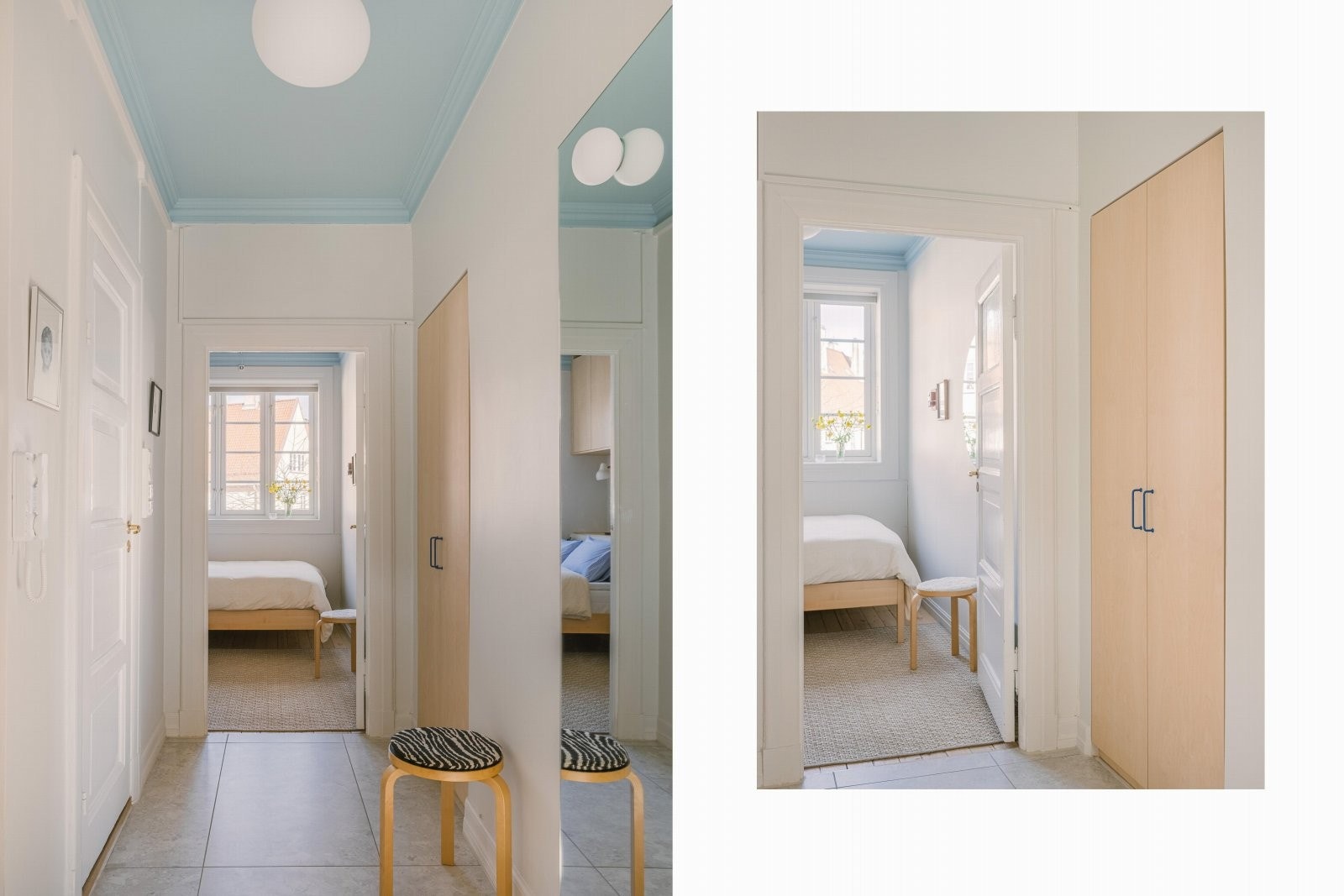 Entréen har fått ny gulvvarme og er belagt med elegante gulvfliser fra italienske Keope. Den gamle døråpningen er utnyttet til en spesialbygget oppbevaringsløsning, som både er praktisk og stilren. Galleribilde