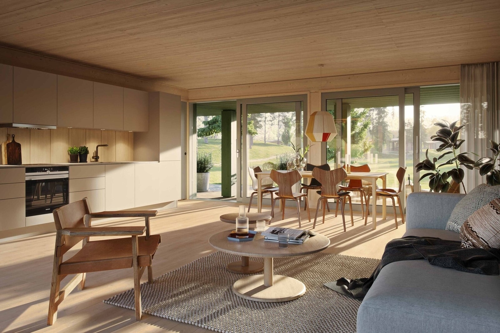 Foto fra kjøkken/stue i sommer Vy2 (annen planløsning enn Vy3) Galleribilde