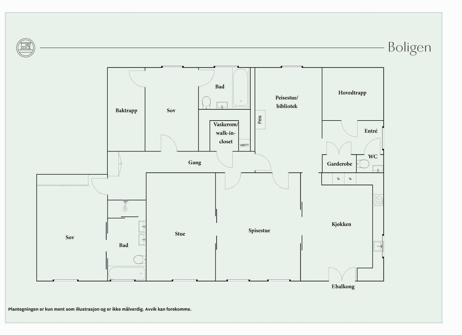 Gjennomtenkt planløsning - To komplette bad, vaskerom, gjestetoalett, "tre på rad", praktikantdel med egen inngang, m.m. Galleribilde
