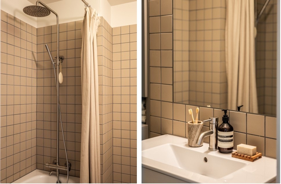 Badet byr på et deilig badekar med regnfallsdusj Galleribilde