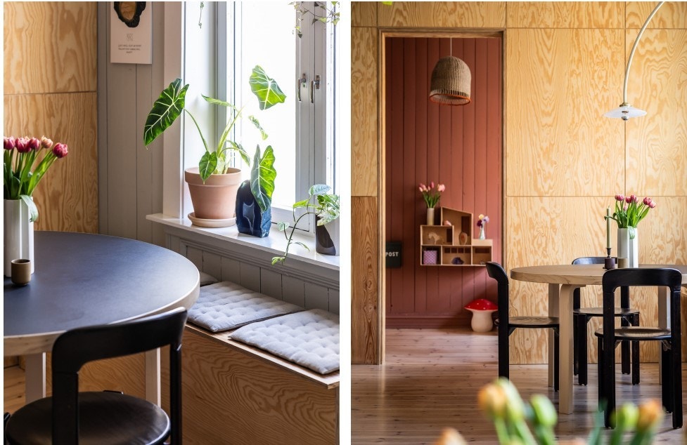 Smart og praktisk plassbygget benk under vinduet Galleribilde