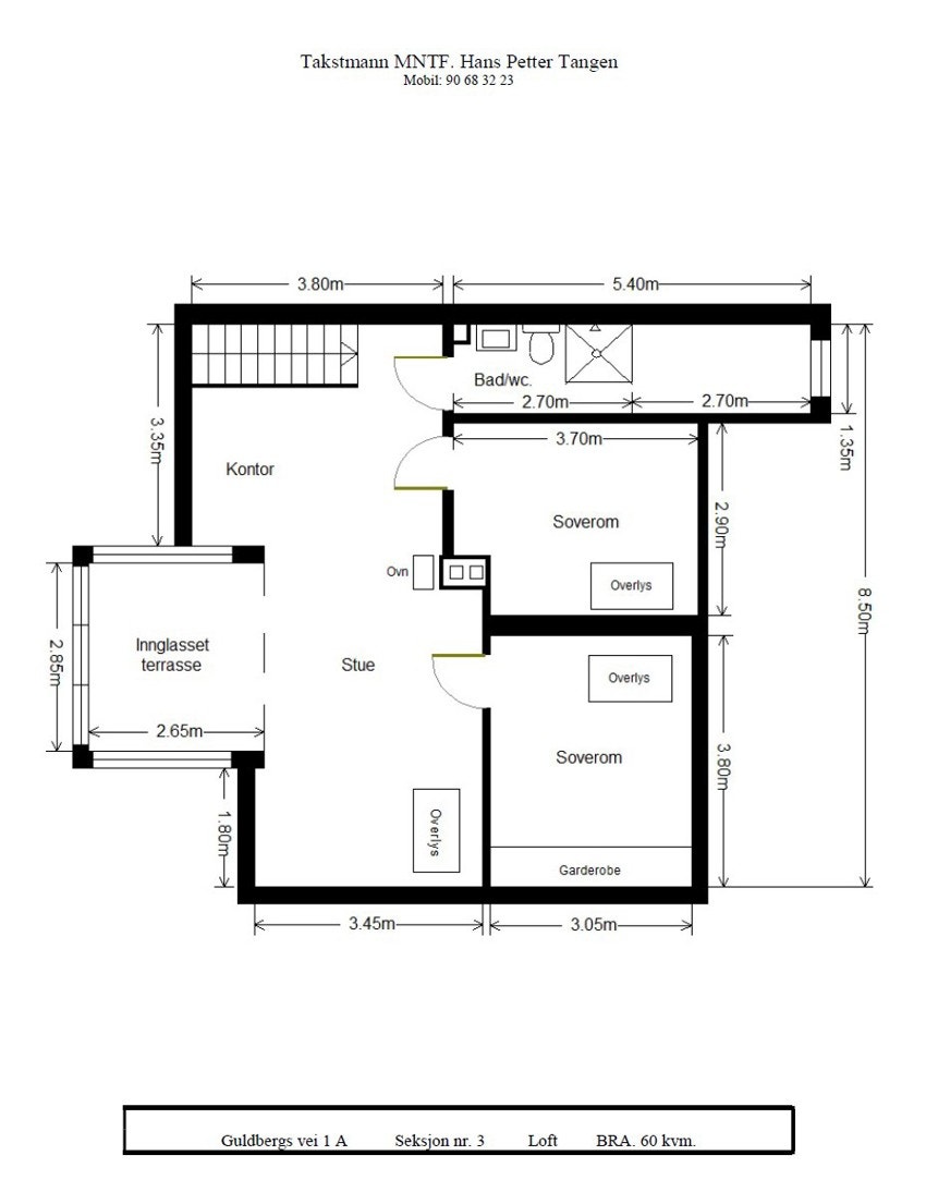 Planskisse over boligens loftsetasje. Galleribilde