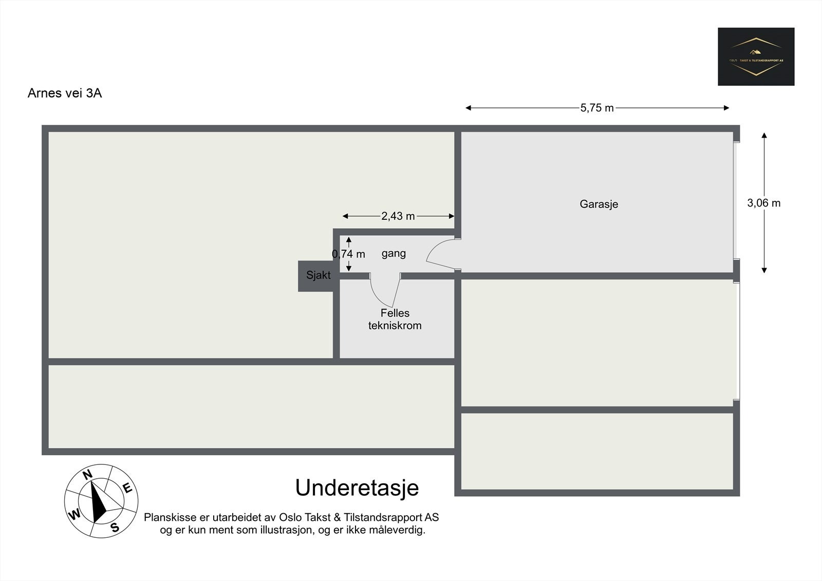 Planskisse underetasje - Arnes vei 3A. Galleribilde