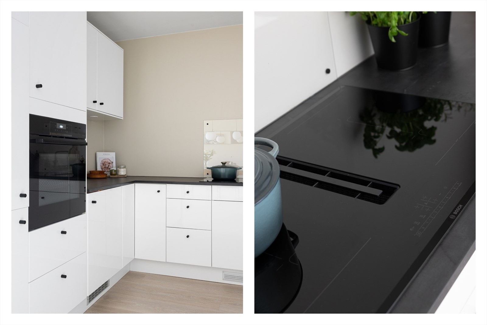 Innholdsrikt med masse skap og benkeplass, samt lekre medfølgende hvitevarer - Platetopp med nedsug fra 2023 og stekeovn fra 2025 - Begge av Bosch Galleribilde