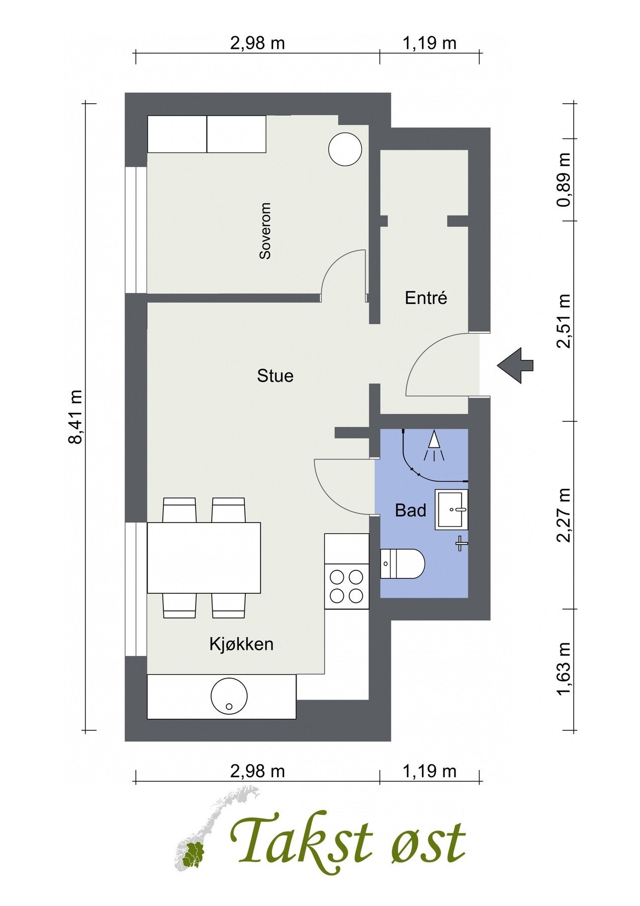 Alternativ planløsning som 2-roms - avvik kan forekomme. Galleribilde
