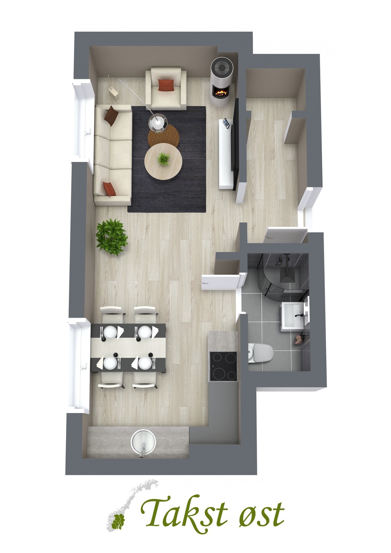 3D plantegning - avvik kan forekomme. Galleribilde