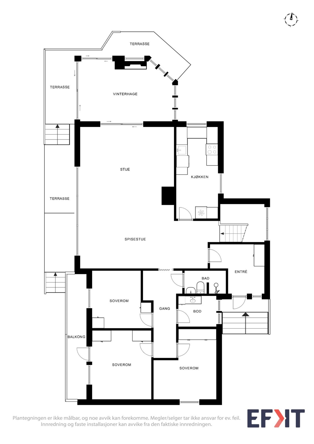 Plantegning som viser boligens 1.etasje. Galleribilde
