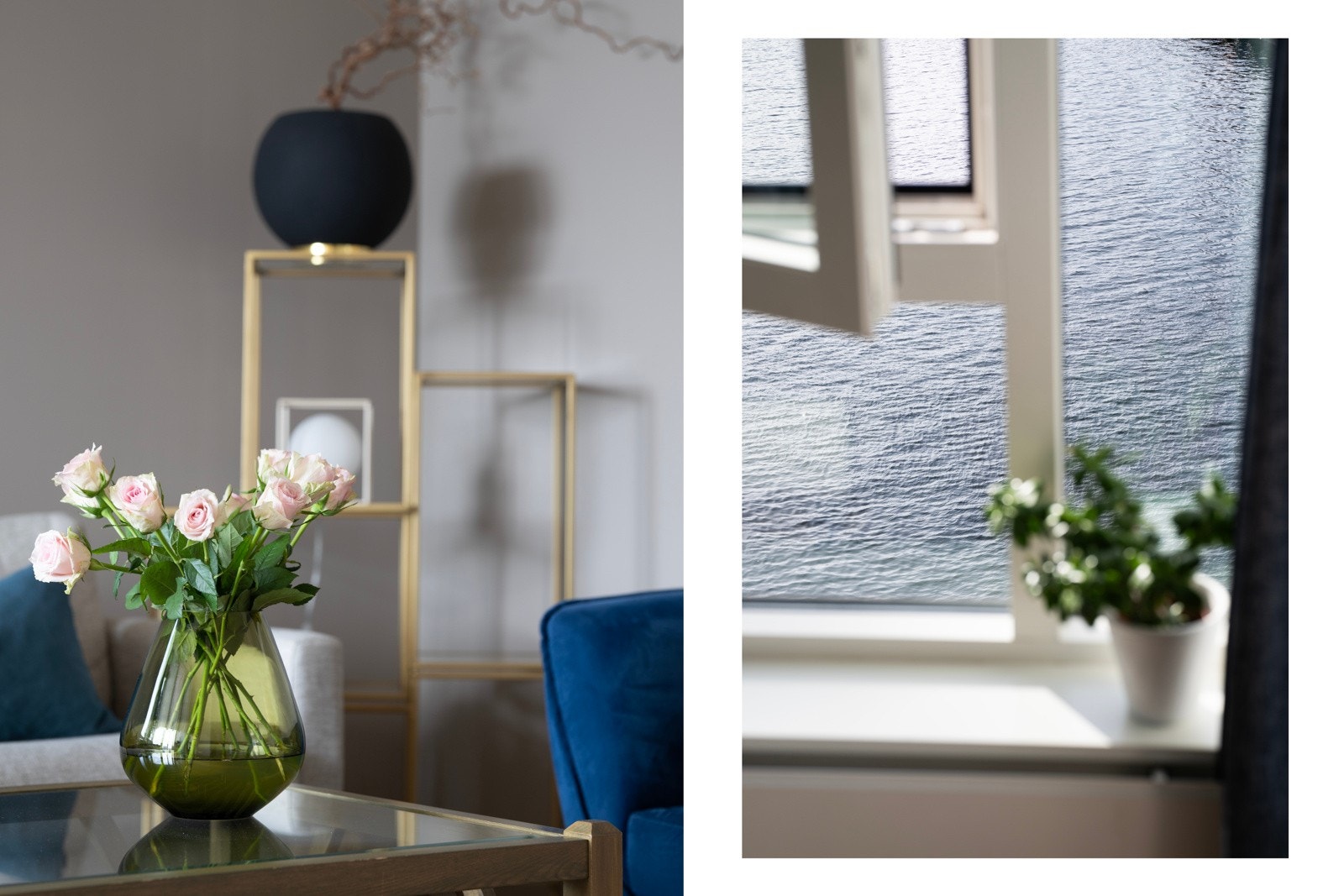 Åpen og romslig stue med lys fra flere vinkler og store vindusflater Galleribilde