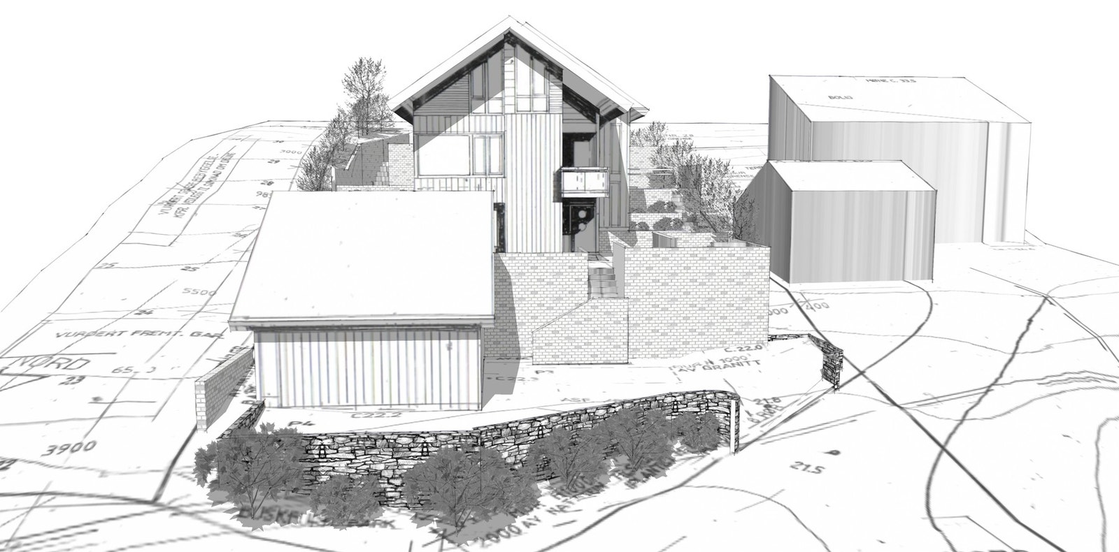 Tidligere godkjent prosjekt med garasje og boligen plassert i terreng Galleribilde