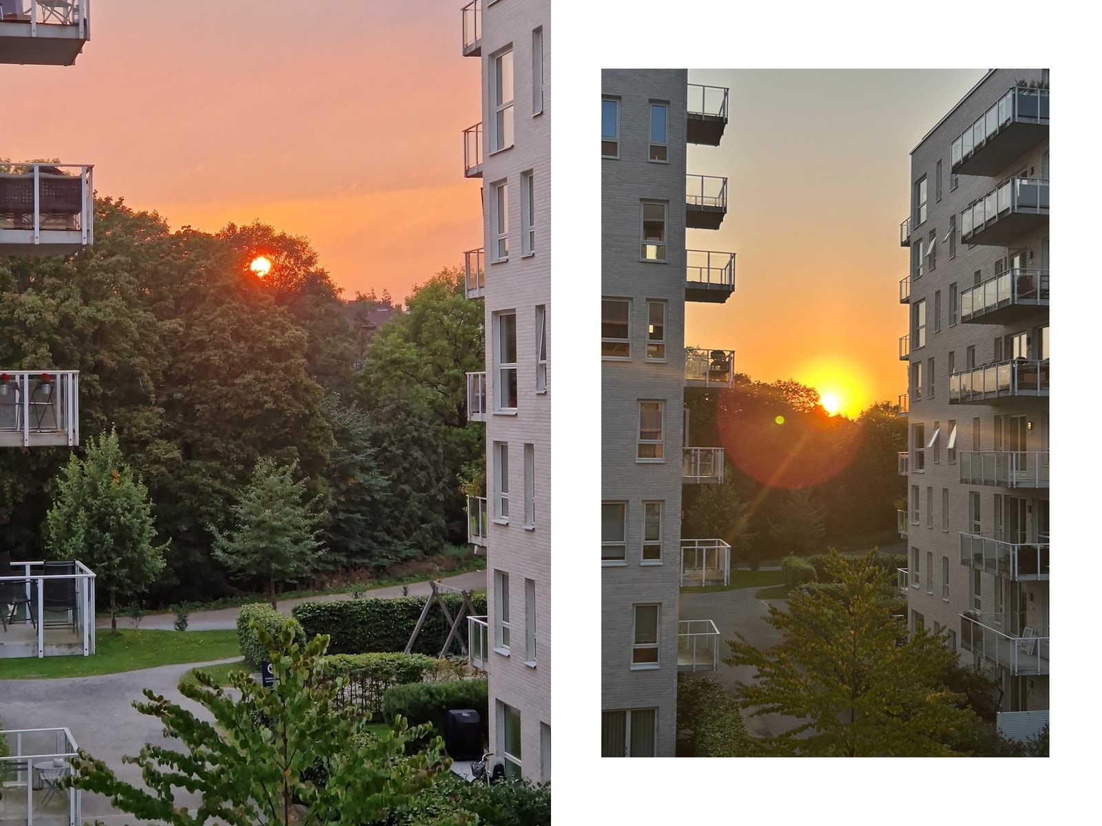 Leiligheten har en god intern beliggenhet med utsikt mot Akerselva mellom de to blokkene i front. Her ser du den flotte solnedgangen med bilder tatt av selger i september. Ganske fint, er du ikke enig? Galleribilde