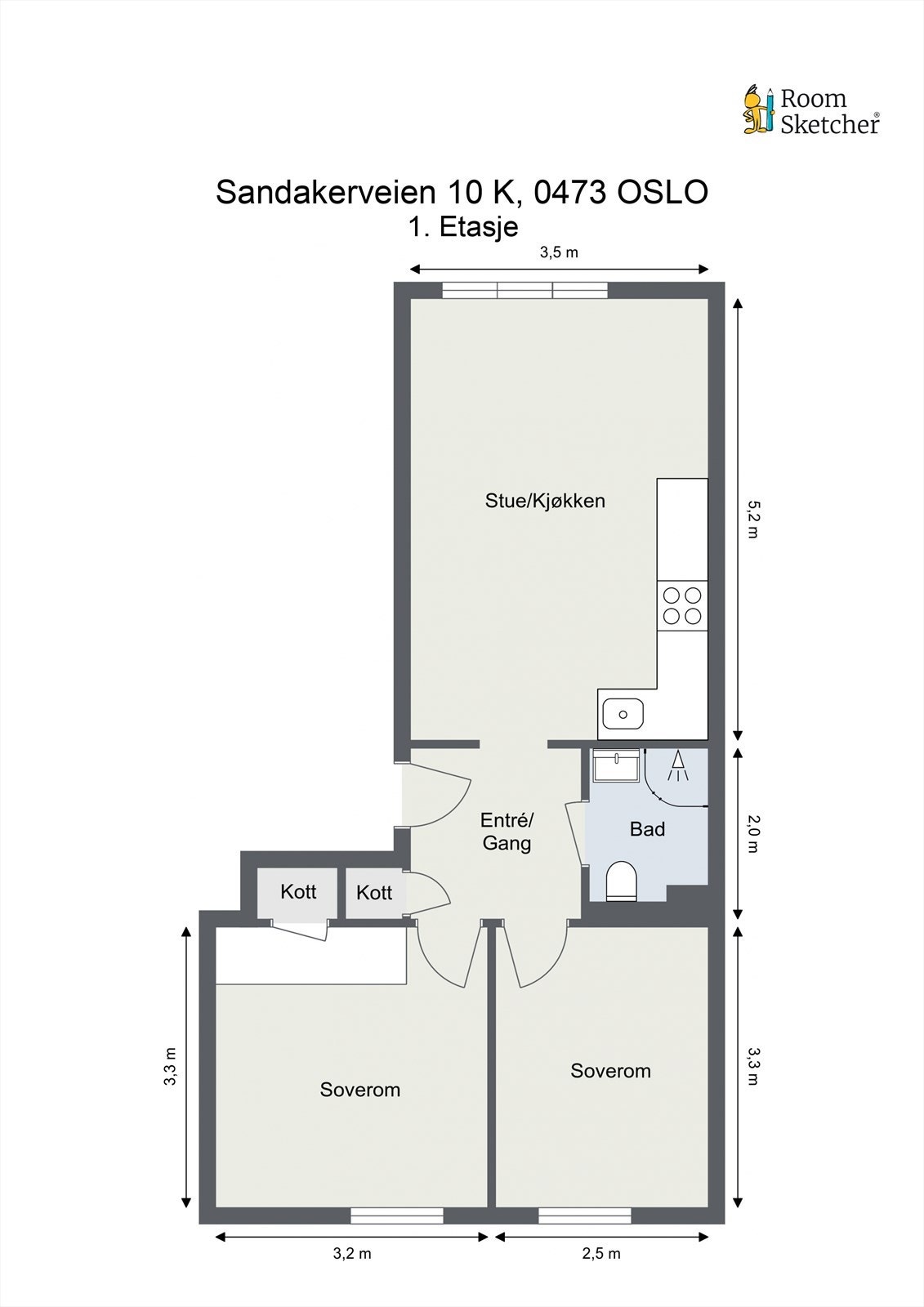 Planskisse - I tillegg disponerer leiligheten 3 boder Galleribilde