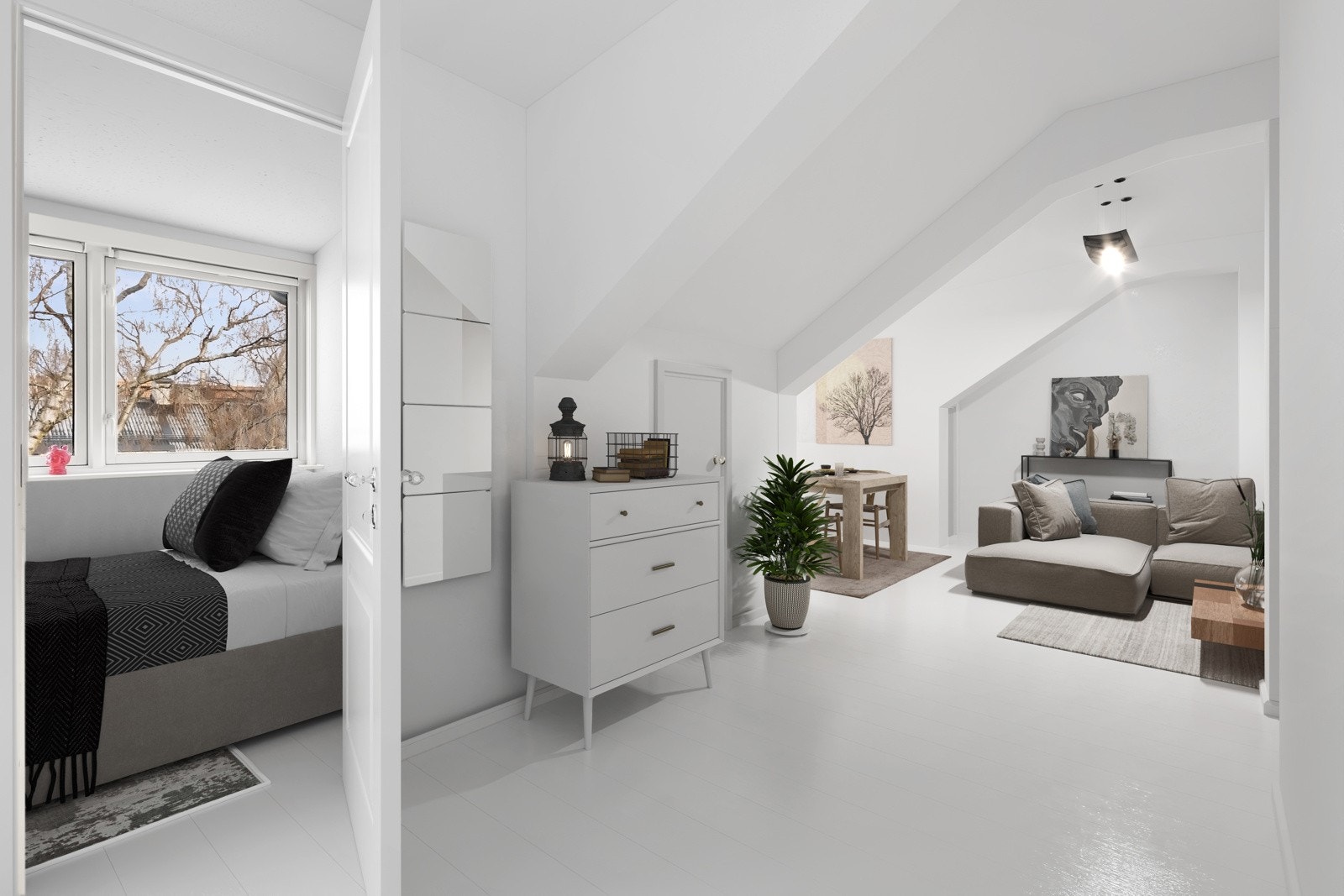 luftig leilighet med moderniseringsbehov. Bildet er fotostylet Galleribilde