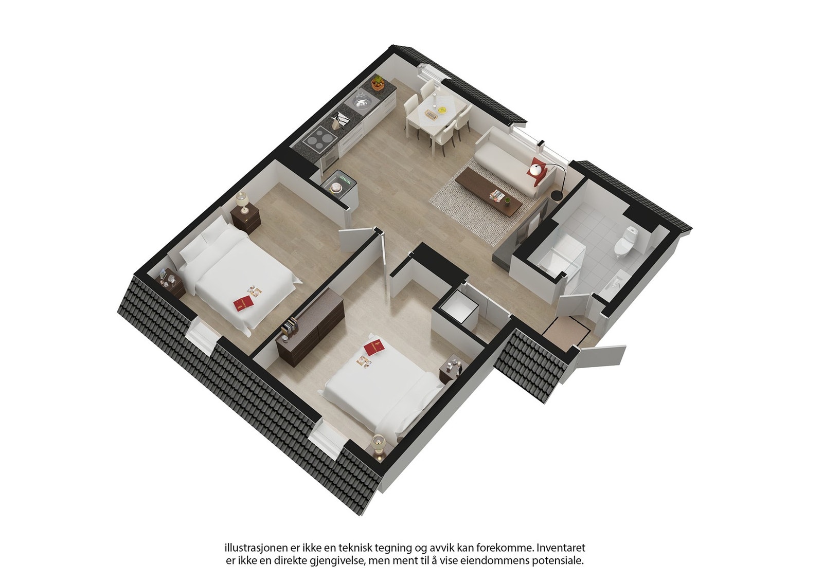 3D plantegning - avvik kan forekomme. Galleribilde