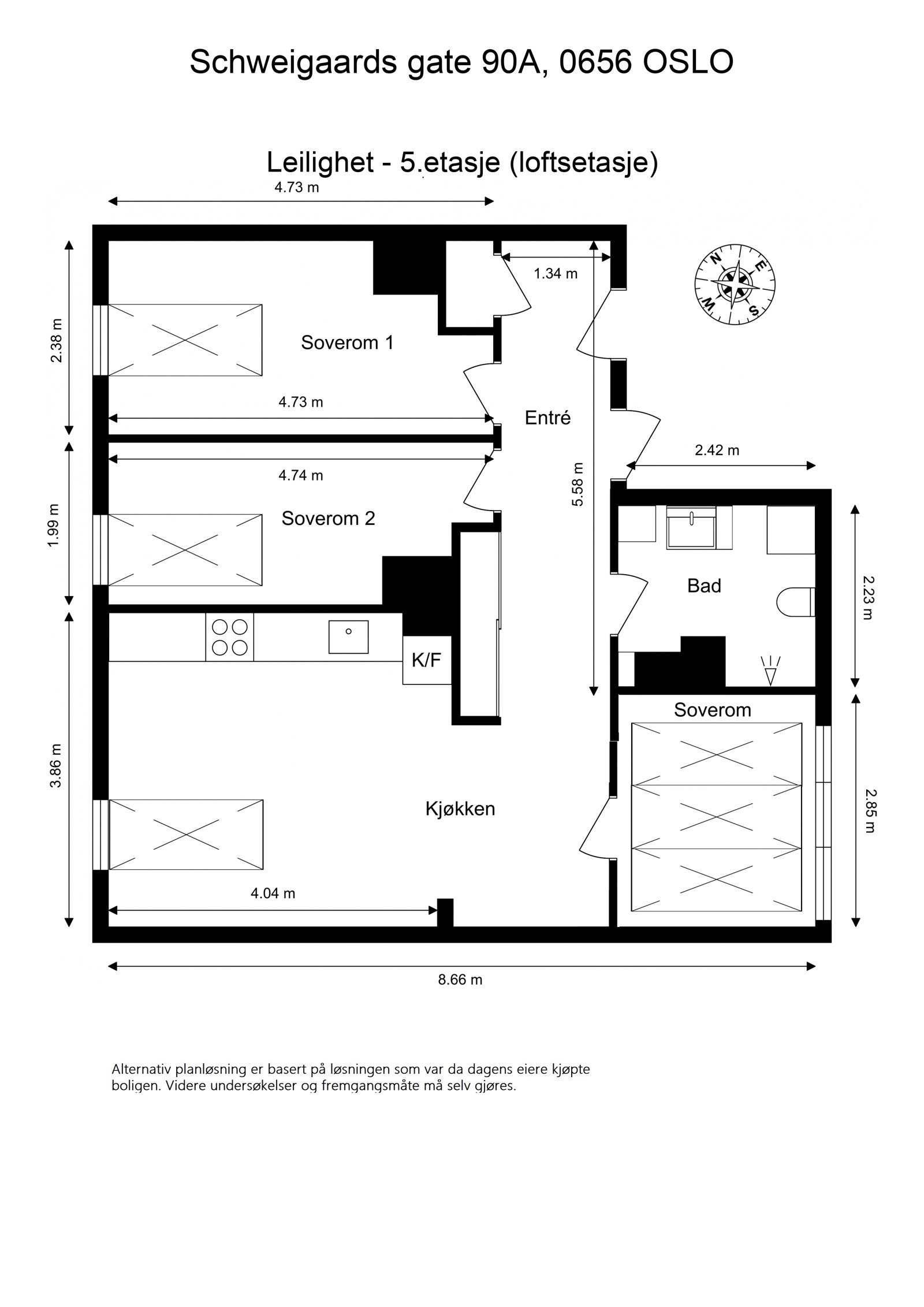 Alternativ planskisse for 4-roms Galleribilde