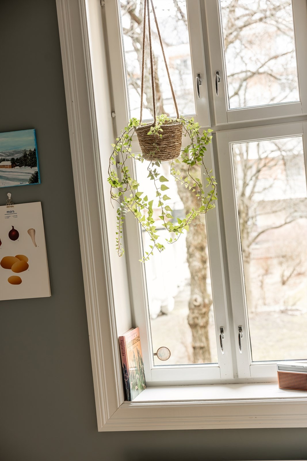 Dype vinduskarmer som er praktisk til oppbevaring. Galleribilde