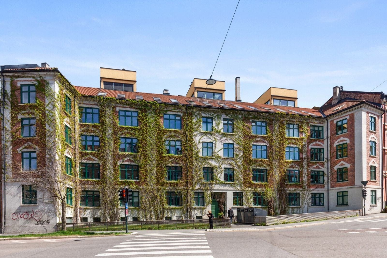 Bygget prydes av veldig flott klatreplante som gir fantastiske farger fra vår til høst. Galleribilde