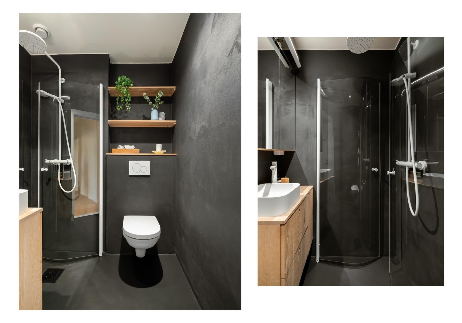 Badet er fra 2004 og ble modernisert i 2022 med mikrosement på vegger og gulv, samt ny innredning, dusj og dusjdører. Innredningen er bygget og tilpasset av møbelsnekker. Galleribilde