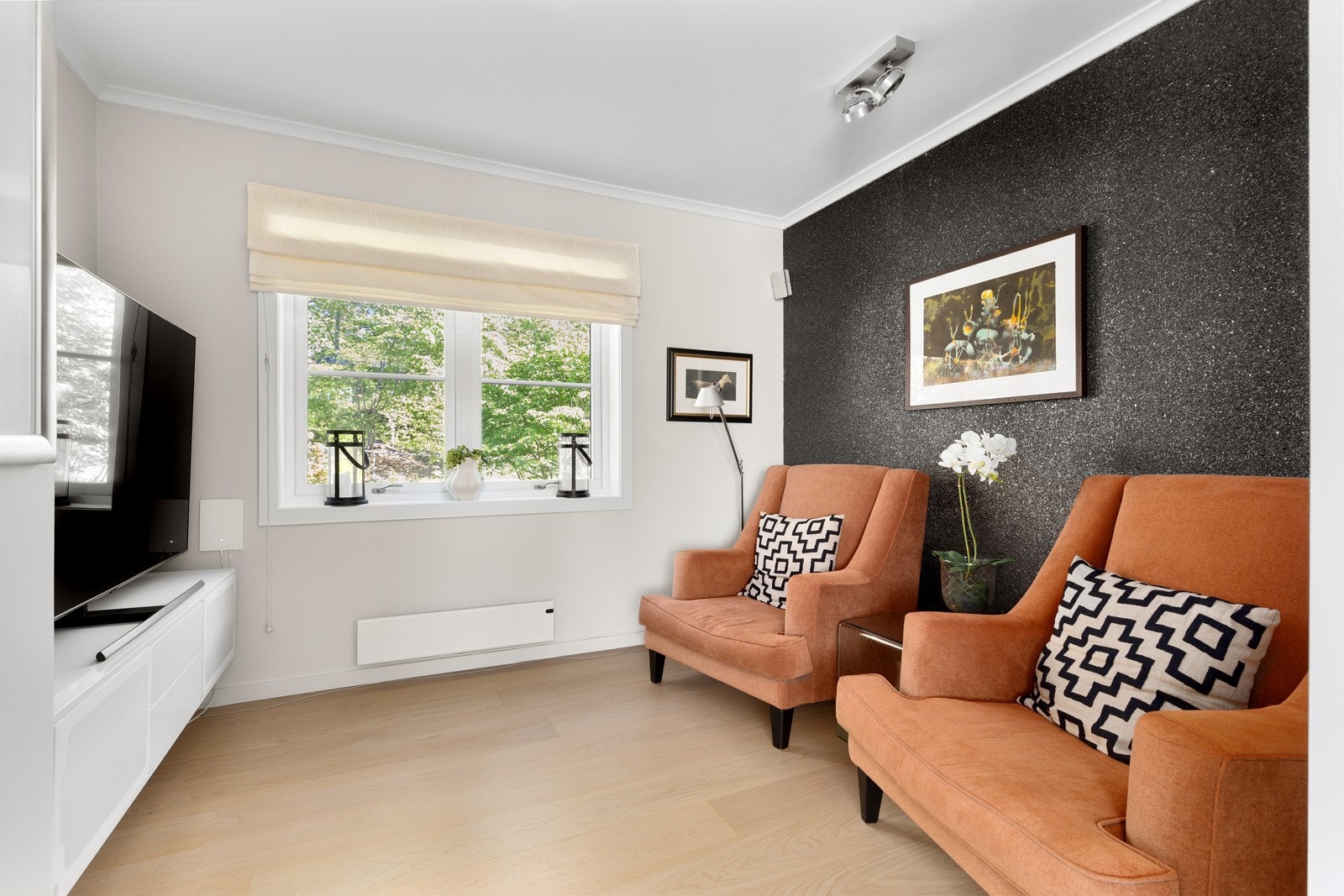 I andreetasje er det hyggelig tv-stue, som også egner seg som soverom Galleribilde