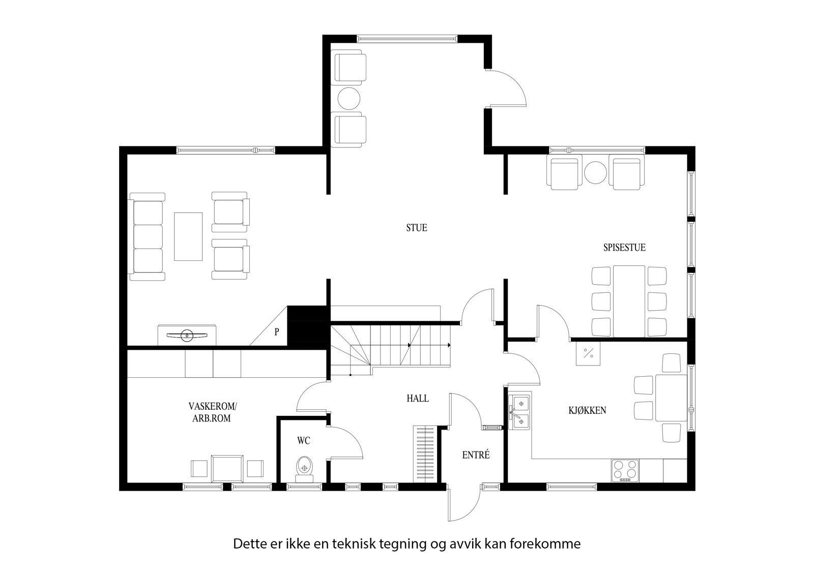 Planløsning for hovedetasjen i eneboligen Galleribilde
