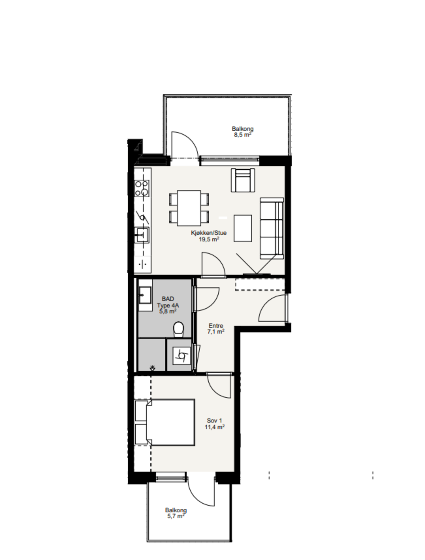 Leilighet E.0203
Leiligheten har en praktisk planløsning, 2 balkonger og ligger i 2.etasje i blokk E Galleribilde