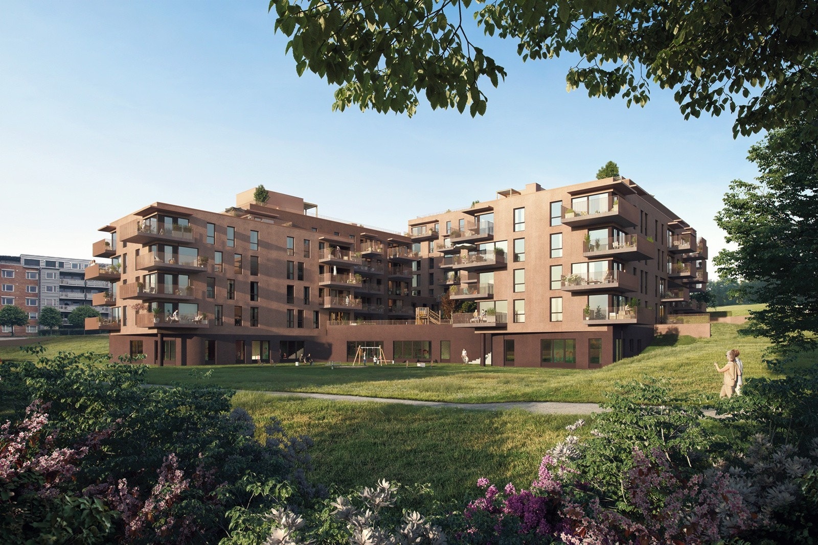 Illustrasjon: Østre parkdrag er under etablering og vil gi flotte grøntområder rett utenfor bygget Galleribilde