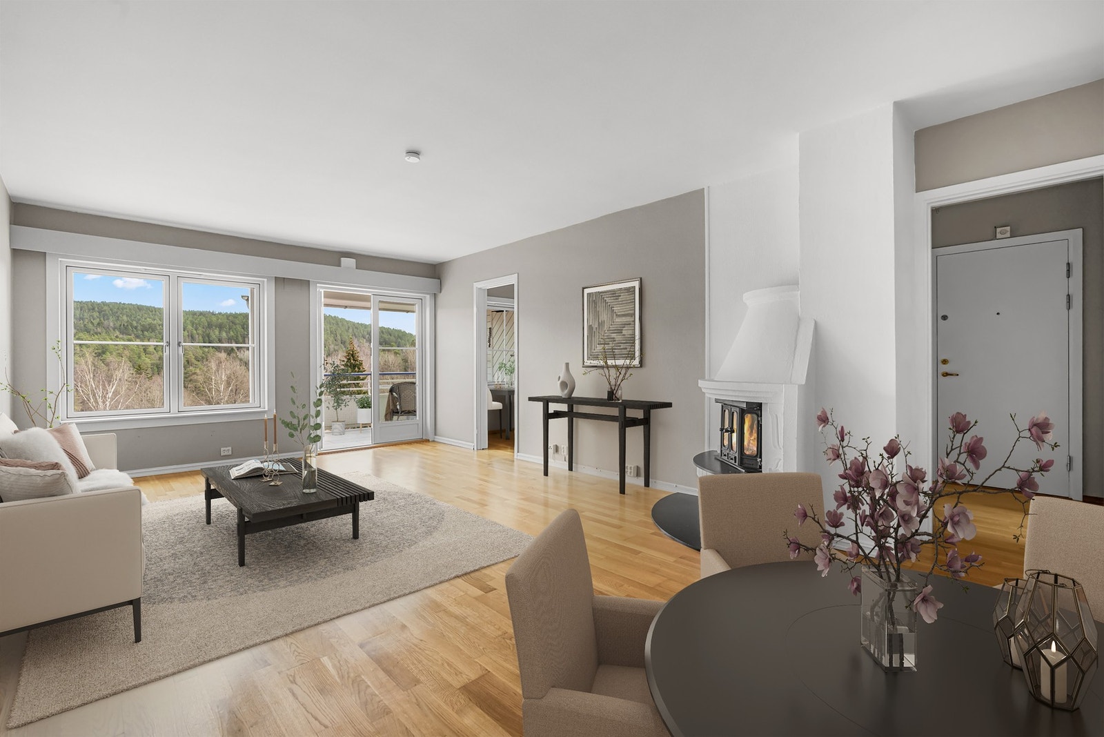 En romslig 3-roms med romslig stue med peis (digitalt stylet bilde) Galleribilde