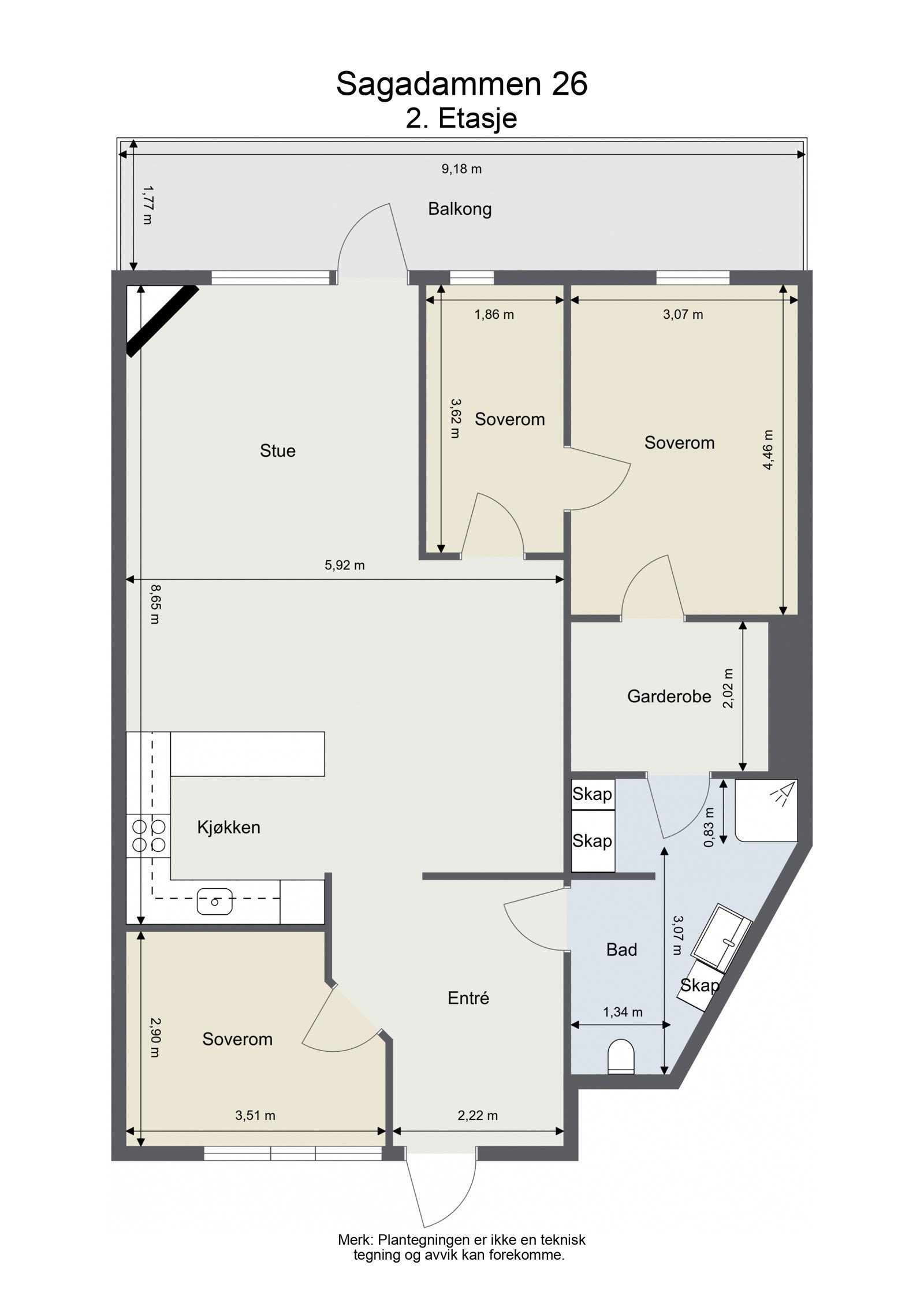 Plantegning. Det medfølger i tilleg en bod i 1. etasje samt garasjeplass. Galleribilde