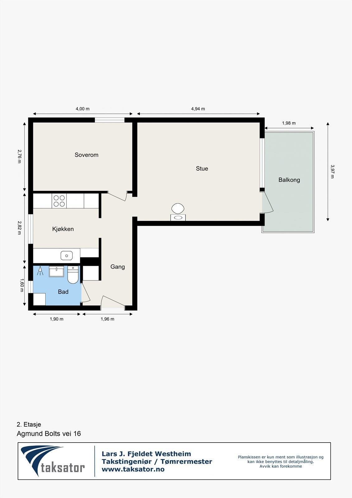 Plantegning - Leiligheten ligger praktisk til i byggets 2.etasje. Galleribilde