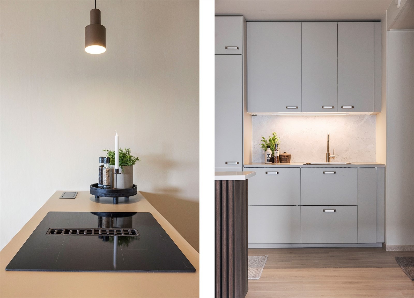 Alle overflater er renovert i lyse trendfarger samt flotte gjennomgående gulv i oppholdsrom og på soverom Galleribilde