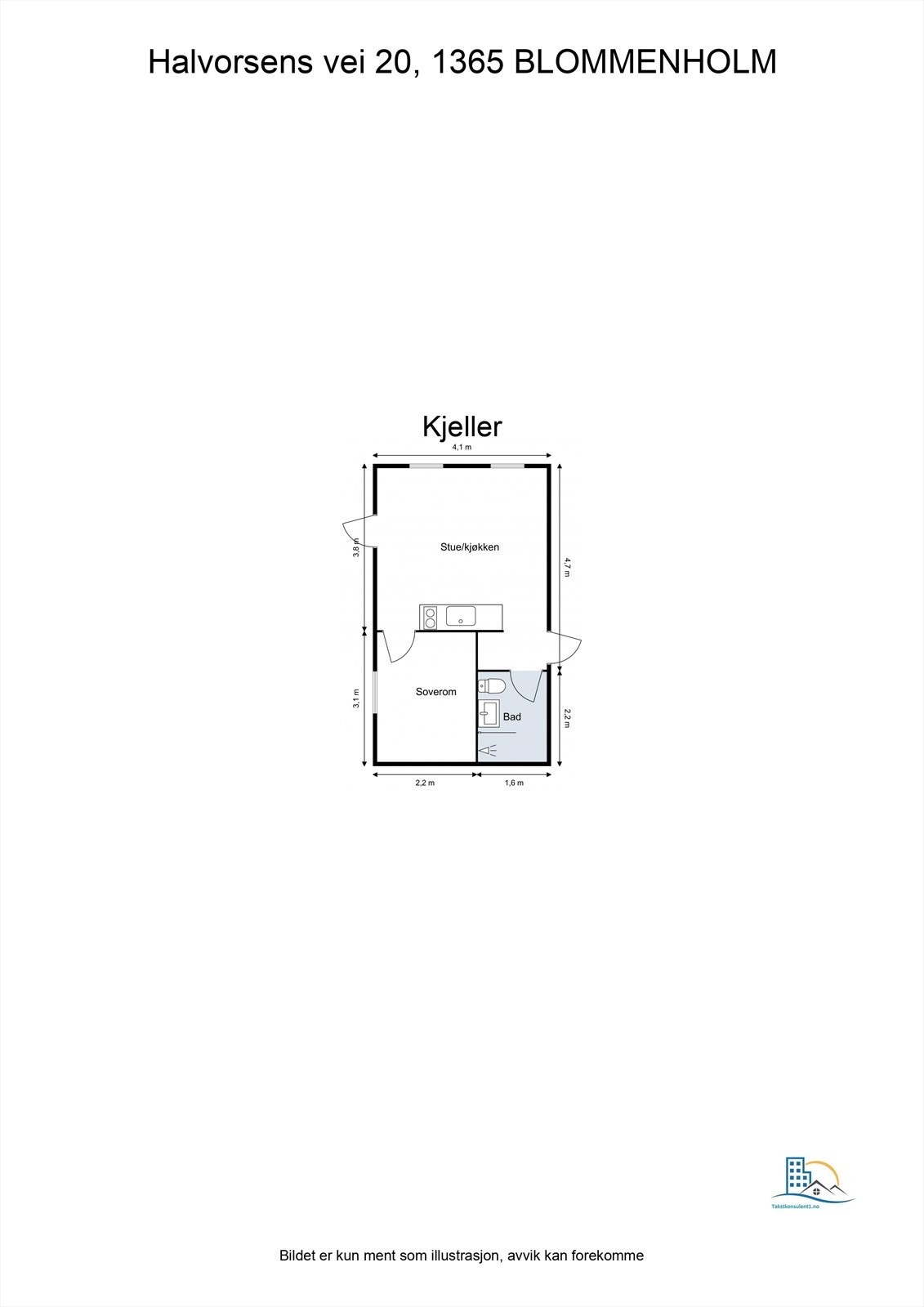 Plantegning - kjeller (utleiedel). Utleiedelen er ikke godkjent i henhold til gjeldende krav. Kjøper oppfordres til å sette seg inn i gjeldende regelverk og undersøke muligheten for eventuell godkjenning hos kommunen. Galleribilde